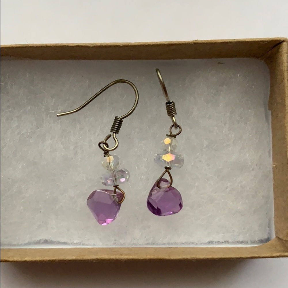 Purple Beaded Fishhook Earrings